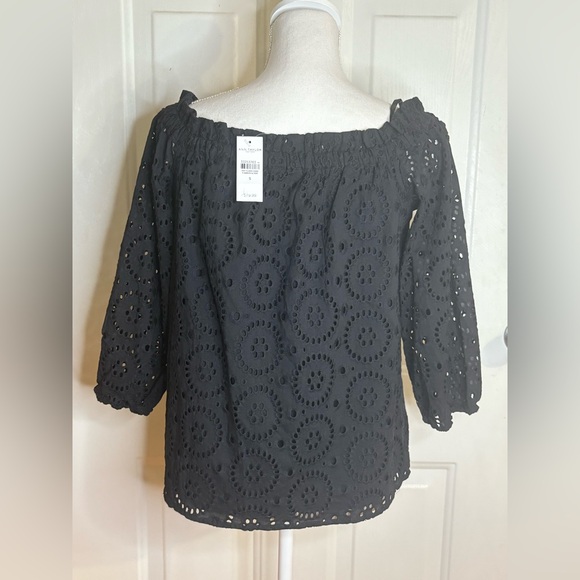 Ann Taylor Factory Black Eyelet Top 100% Cotton NWT size Small - Picture 4 of 10
